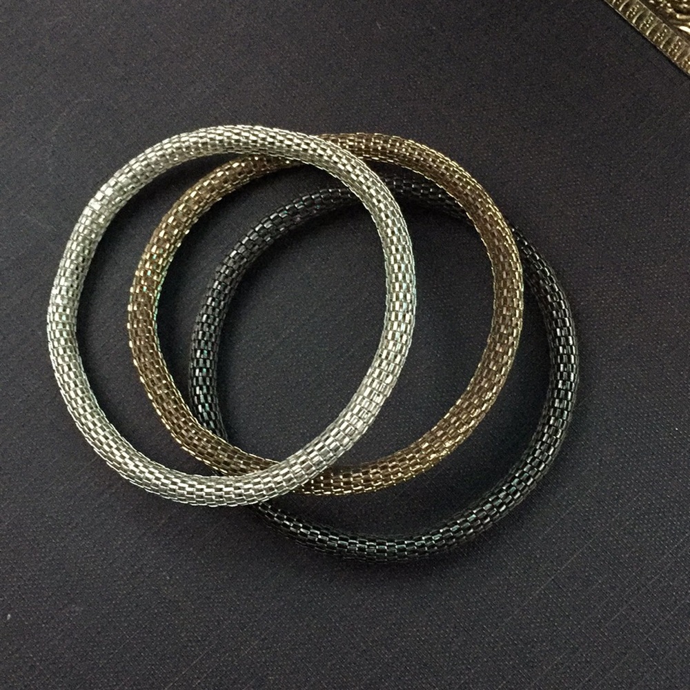 Elegant Silver and Gold Mesh Bangle Set